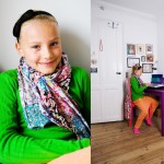 Alma in her room. The table got a coat of purple. Painted by brush