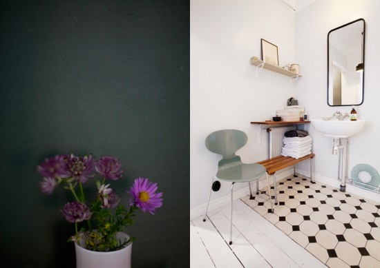 The bathroom with sink and bathtub is a part of the bedroom, no wall divides the two rooms.