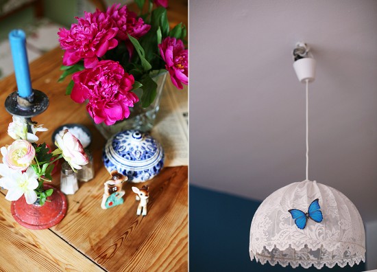 Handmade lampshade and handpicked flowers
